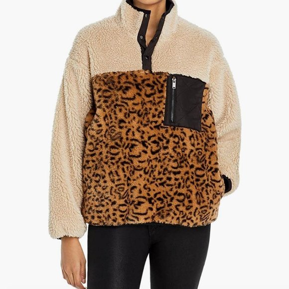 Rails Saga Leopard Print Teddy Quarter-Zip Pullover Jacket - Picture 4 of 10